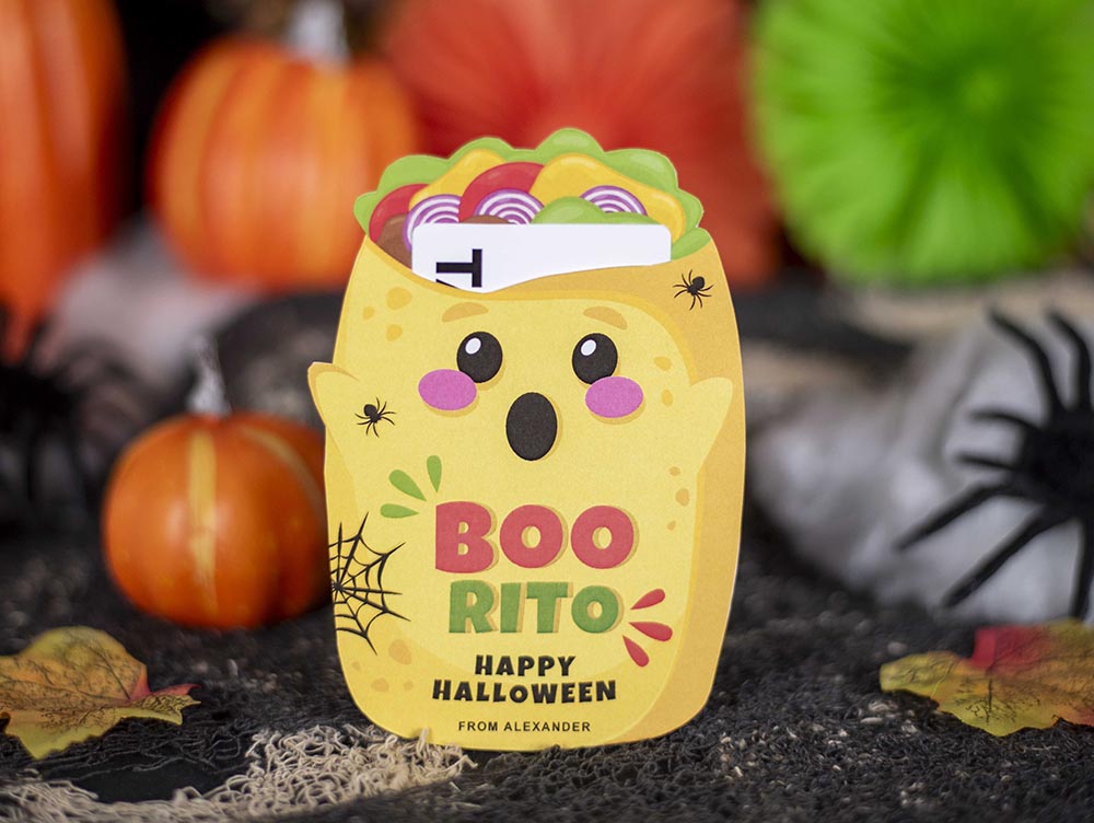 printable halloween burrito card holder